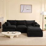 EJC 106.3" Sectional Couches for Living Room, Set of Cloud Couch, Modular Sectional Sofa, Convertible Sofas Bed, Deep Seat Sofa, L Shaped Cozy Sofa Furniture Set, Corduroy, Black