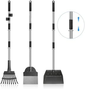 Kakeyrun 3-in-1 Dog Pooper Scooper Set, Tray Rake, and Spade 3 Pack Poop Scoop Adjustable Long Handle Metal with Tray for Pet Waste Removal, No Bending Clean Up for Small Medium Dogs (Black)