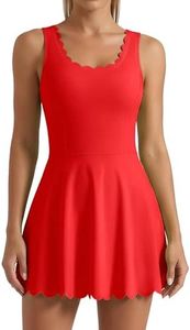 ATTRACO Scalloped Tennis Dress Women Golf Dress with Bra Athleisure Skirts Sets Activewear Dress Red XS