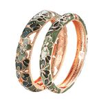 UJOY Vintage Jewelry Cloisonne Handcrafted Enameled Gorgeous Rhinestone Flower Gold Hinged Cuff Bracelet Bangles Gifts 88A22 Green