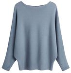 FULIER Boat Neck Batwing Sleeves Dolman Knitted Sweaters and Pullovers Tops for Women One Size (Denim Blue)