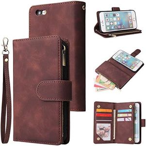 UEEBAI Wallet Case for iPhone 6 Plus iPhone 6S Plus,Premium Vintage PU Leather Magnetic Closure Handbag Zipper Pocket Case Kickstand Card Holder Slots with Wrist Strap TPU Shockproof Flip Cover-Coffee