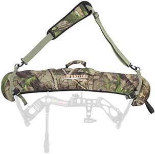 SUNYA Neoprene Compound Bow Sling, Silent Hunting or Fast Movement 2 Carrying Modes Switchable. Padded Shoulder Sling Removable & Adjustable. Camouflage Fabric. (Camo with Green Strap)