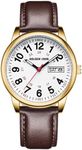 GOLDEN HOUR Easy Read Analog Quartz Watch for Men with Brown Leather Strap and Glow Dial in Gold