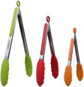 Popco Silicone Tongs for Cooking - Kitchen Tong Set of 3 (7, 9, 12 Inches) - Stainless Steel Tongs with Silicone Tips for Cooking, Grilling, and Serving - Heat-Resistant and Dishwasher Safe