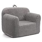 ALIMORDEN Kids Ultra-Soft Snuggle Foam Filled Chair, Toddler Cuddly Sherpa Reading Couch for Boys and Girls, Grey