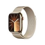 Apple Watch Series 9 [GPS + Cellular 41mm] Smartwatch with Gold Stainless Steel Case with Gold Milanese Loop. Fitness Tracker, Blood Oxygen & ECG Apps, Always-On Retina Display