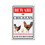 Chickens Tin Sign Beware of Chickens Metal Sign Funny Home Wall Decor Outdoor Warning Decorations Signs-8x12inch-Tin Sign