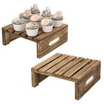 MyGift Rustic Brown Burnt Wood Cake, Cupcake and Dessert Buffet Display Holder Riser Stands, Set of 2