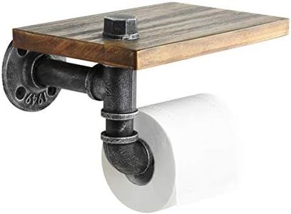 HOEMLIM Rustic Toilet Paper Holder Pipe with Shelf Industrial Toilet Roll Holder Wall Mount Farmhouse Wooden Toilet Tissue Paper Holder for Bathroom(Silver)