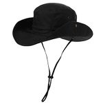 Comhats UPF 50 Sun Hat Wide Brim UV Protection Foldable Summer Outdoor Safari Hat Waterproof Walking Trekking Hiking Hat Adjustable Chin Strap (00702A_Black)