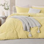 NEXHOME PRO Duvet Cover Set 100% Washed Cotton California Kingn 104"x98", Organic Natural Linen Look Textured 3 Pieces Bedding Set Cream Bright Yellow with Zipper Closure, Breathable