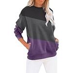 Sweaters for Women Uk Woman Clothes Jumpers Gifts for Girls Crew Women's Crew Neck Solid Color Sweatshirt Long Sleeves Casual Pullover Cute Lightweight Loose Tops Sale Clearance Items Under 5 Pounds