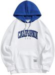 ZAFUL Men's Colorblock Fleece-lined Hoodie Letter CALIFORNIA Pattern Hooded Sweatshirt, White, X-Large