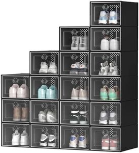 YITAHOME X-Large 18 Pack Shoe Boxes Fit up to US Size 15, Stackable Shoe Storage Organizer for Closet, Clear Plastic Shoe Rack Sneaker Containers Bins with Lids (XL, Black)