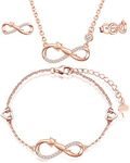 INFINIONLY Jewellery sets, women's, girls' necklace, pendant, bracelet, earring, 925 silver necklace, bracelet, earring, cute cat infinity symbol jewellery sets, zirconia, rose gold, Zirconia, Cubic Zirconia