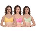 Xcare Women’s Padded Bra - Pure Cotton Full Coverage Non Wired Seamless Pushup Soft Cup Bra Combo for T-Shirt Saree Dress with Adjustable Straps (Pack of 3, Size 34)