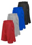 Starting 5 Mens Basketball Shorts with Pockets, Active Athletic Performance Gym Workout Shorts for Men Workout Shorts, 4 Pack, Black/Red/Silver/Royal, Medium