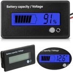 DC 12V 24V 36V 48V 72V Battery Capacity Voltage Meter with Alarm, Battery Capacity Gauge Indicator, Battery Gauge Monitors, Lead-Acid and Lithium ion Battery Tester for Car Vehicle (Blue Light)