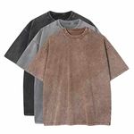 3 Pcs Oversized T-Shirts Heavy Cotton Washed Summer Vintage Tee Loose Fit Short Sleeve Casual Shirts for Men Women, E, Large