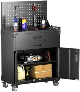 NICOMOW 31.5" H Workbench Mobile Tool Cart,Garage Workbench with 4 Wheels,Metal Storage Cabinet with 2 Drawers&2 Doors and 1 Adjustable Shelves,Lockable Tool Cabinets for Home,Garage,Shop,Black