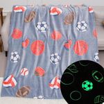 A Little Swag Glow in The Dark Blanket 200x152cm Luminous Soft Dino Cartoon Printed Flannel, Throw, Bed, Sofa, Couch, Birthday Gift, Toddlers, Girls, Boys, Kids