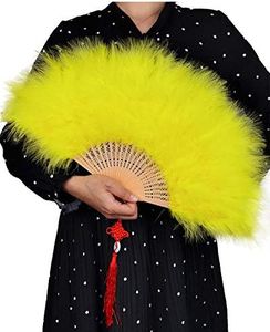 Happy Feather Handheld Marabou Feather Fan, 1920s Vintage Style Flapper Hand Fan for Costume Party and Dancing-Yellow