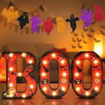 Ouddy Life Halloween Decorations Indoor, LED Marquee Light Up Letters Boo Sign with Ghost Banner for Halloween Room Decor Kitchen Wall Home Mantel Fireplace Tabletop Party Decorations