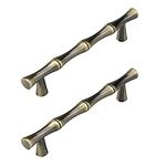 Tighall 2PCS Zinc Alloy Bamboo Shape Drawer Handle Pull, 3.78inch Hole Distance Bronze Solid Door Pulls with Screws for Bathroom Kitchen Office Cabinet Drawer