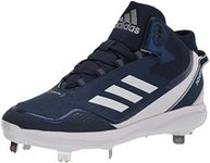 adidas Men's Icon 7 Mid Baseball Shoe, Team Navy Blue/White/Silver Metallic, 12 US