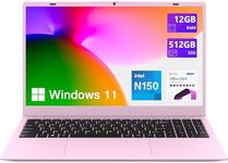 VIGSENUP Pink Laptop,15.6 Inch Laptop Computer,12GB RAM 512GB SSD,4-Cores N150 Processor(Beat to N95,N5095),Up to 3.6 GHz,MS Office 2024,Win11 Pro, WiFi 6, BT 5.2, Webcam, USB-C