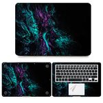 Dzazner Fullbody 4 in 1 Precision Cut Laptop Skin Wrap Decal Vinyl Sticker Compatible for MacBook Air 13 Inch, Model A1466 / A1369, Release 2010 - 2017 - Cyan Megenta Art on Black