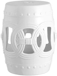 JONATHAN Y TBL1022A Lucky Coins 16" Chinese Ceramic Drum Garden Stool, Bohemian, Coastal, Cottage, French Country, Traditional, Transitional, Spill-Proof, Living Room, Garden Room, Patio, White