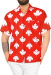 LA Leela Men's Holiday Shirts Shirts Beach Hawaiian Shirt XS Canadian Red, Maple Leaf Flag