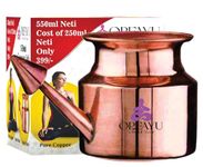 550 ml Pure Copper Jala Neti Pot Lota Yoga and Ayurveda for Sinus, Nose Irrigation and Cleaning, 99.99% Pure Copper, Low Polished Surface (550 ml)