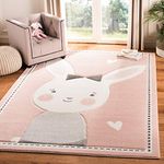 SAFAVIEH Carousel Kids Collection Accent Rug - 4' x 6', Pink & Ivory, Bunny Design, Non-Shedding & Easy Care, Ideal for High Traffic Areas for Boys & Girls in Playroom, Nursery, Bedroom (CRK166P)