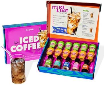 Thoughtfully, Iced Coffee Barista Bar Gift Set, Includes Instant Coffee, Flavored Syrups, Cocoa Powder & Cinnamon Sugar, DIY Coffee Station Sampler Gift for Coffee Lovers