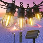 GlobaLink Solar Festoon Lights Outdoor, 57ft/17M S14 Dimmable Outdoor String Lights Solar Powered with Remote Control, IP65 Waterproof Outside Solar Lights with 4 Modes & Timer for Garden Patio Gazebo