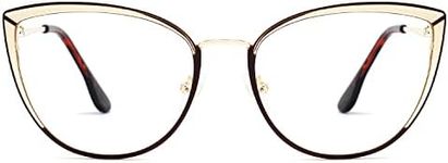 Zeelool Retro Oversized Cat Eye Glasses Frame with Non-prescription Clear Lens for Women Leyla ZWM656074, Black-gold