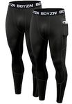 Boyzn Men's 2 Pack Pocket Compression Cool Dry Pants Active Base Layer Tights Workout Running Leggings with Pockets 2P-Black(Pocket)-XL