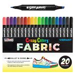 Super Markers 20 Unique Colors Dual Tip Fabric & T-Shirt Marker Set-Double-Ended Fabric Markers with Chisel Point and Fine Point Tips - 20 Permanent Ink Vibrant and Bold Colors