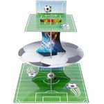 CRASPIRE Football Match Theme Cardboard Cupcake Stands 3-Tier Paper Cake Display Stand Soccer Dessert Tower Baby Shower Paper Cake Stand for Sports Lover Special Event Birthday Party Gathering