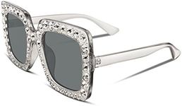 FEISEDY Women Sparkling Crystal Sunglasses Oversized Square Thick Frame B2283