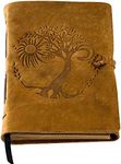 Leather Journal for women and men embossed 8 x 6 inch Handmade Lined craft paper tree of life sun and moon notebook writing notepad book of shadows journal