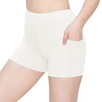 ALWAYS Women Workout Yoga Shorts - Premium Buttery Soft Solid Stretch Cheerleader Running Dance Volleyball Short Pants, Sbk3-1170 / Ivory, 3XL