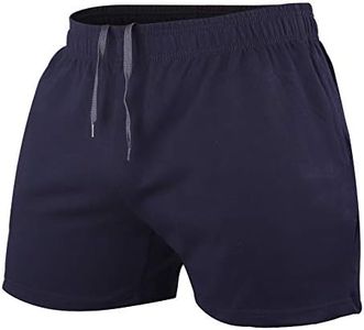 JEEING GEAR Men's Bodybuilding Workout Gym Shorts 5" Inseam Sports Cotton with Pocket Navy Blue Color Size M