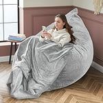 SIMFLAG Bean Bag Chair, 3 in 1 Giant Bean Bag Chairs, Memory Foam Bean Bag with Removable Faux Fur Cover, Adult Bean Bag Chairs for Living Room, Bedroom and Dorm (Light Grey)