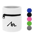 NEWZILL Wrist Wallet (Wristband) with Zipper - Cotton Sweatbands for Men & Women, Ideal for Running, Walking, Basketball, Football, Tennis, Hiking, Workout, and More (Short, White)