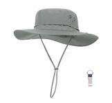 PLCWSCFV Plus Size XL XXL Sun Hats for Men Bucket Boonie UV Protection UPF50+ Waterproof Wide Brim Foldable Fishing Beach, Plc927light Grey, X-Large-XX-Large