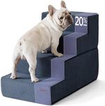 Lesure Dog Stairs for Bed 22" H x 18" W Extra Wide 4-Step Dog Steps Portable for High Bed Foldable Foam Pet Stairs for Small Dogs and Cats with Supporting Board and Non-Slip Bottom, Navy